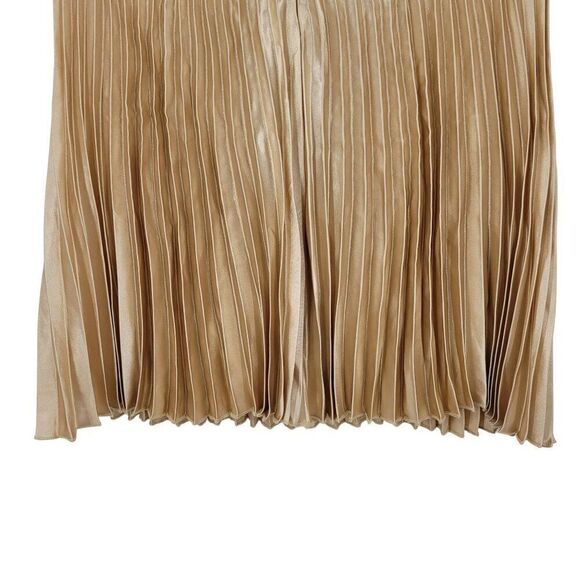 Vintage 80s Mini Skirt M Metallic Gold Satin Accordion Pleat Skater Party Glam - Picture 7 of 8